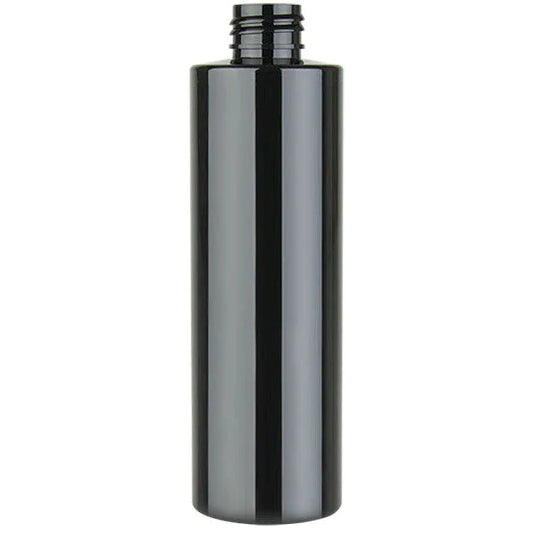 8 Oz Black Cylinder Bottle Shiny 24/410